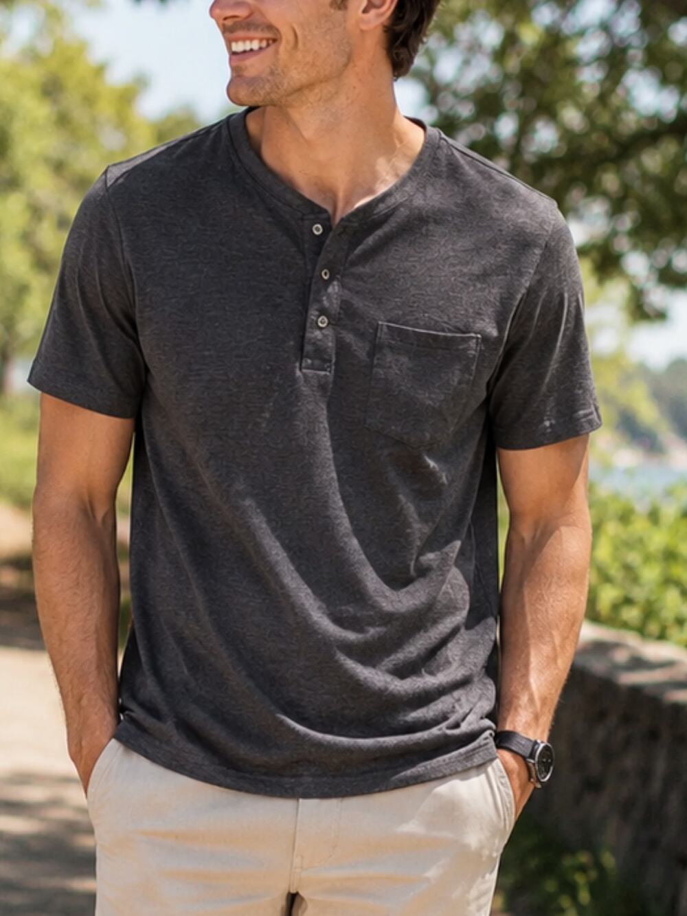 XRAY JEANS Heathered Black 3-Button Henley Tee Size Small NWT